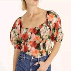 J Crew Liberty Fabric Blouse Top Woman 16 Geomatic Abstract Short Sleeve Square